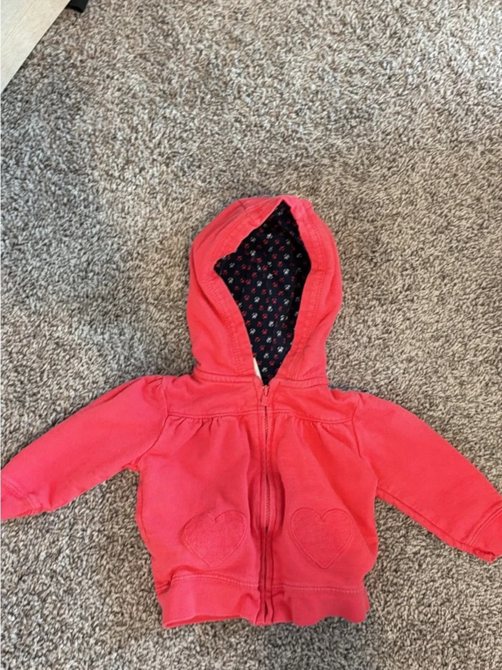 Carter's Coral Pink Hooded Zip Jacket with Navy Lined Hood